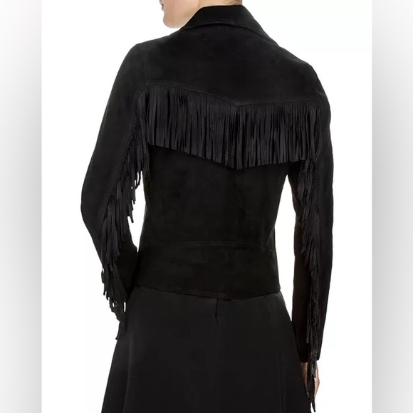 The Kooples Fringed Goat Leather Moto Jacket black suede - Picture 2 of 16